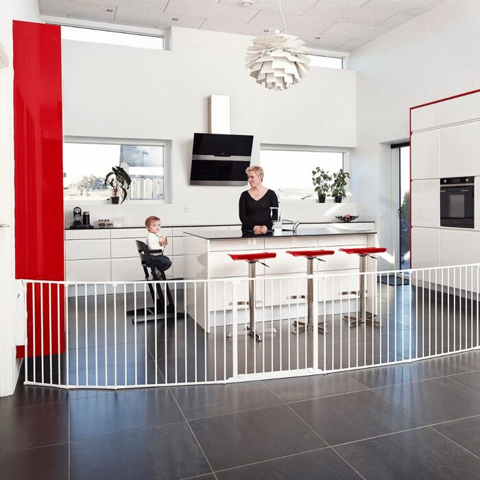 BabyDan Flex XXL – захисне бар'єр для каміну та сходів, перегородка для кімнати, білий, 90-350 см, Данія