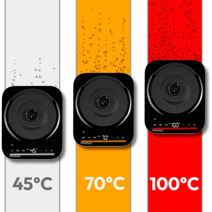 Електричний чайник MEDION LIFE MD12106, 2.2 кВт, 1.5 л, LED-дисплей, LED-підсвітка, автопрограми, захист від дітей, срібний