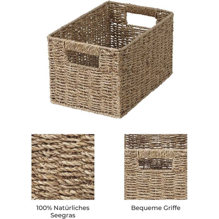 StorageWorks Woven Watermelon Basket Set of 2, Storage Baskets Woven from Watermelon Rind, 33x21x18cm Watermelon Storage Basket Rectangular Shelf Basket with Double Handle for Gifts (Natural Color (Seagrass), 33cmx21cmx18cm)