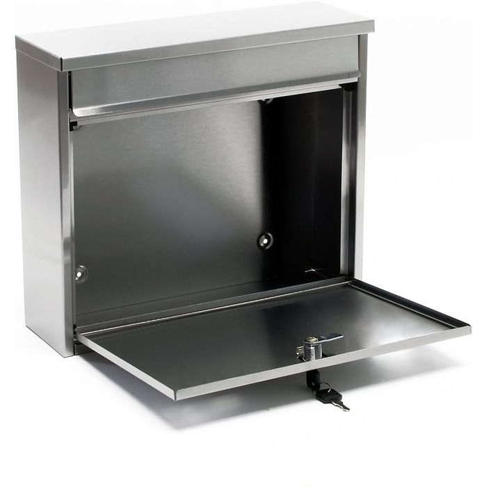 Поштова скринька Wiltec V12 сталева оцинкована срібляста з замком, оглядовим вікном та табличкою для імені (360x115x320 мм)