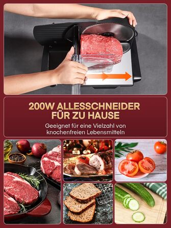 Електричний швейцарський слайсер Allesschneider 200W для дому та професійного використання, з знімною 2 x 19 см клинком, регулювання товщини 0-15 мм, для м'яса, шинки, хліба, фруктів, з захистом, чорний