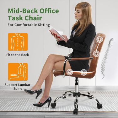 Крісло офісне CLATINA, шкіра, 160 кг, ергономічне, 360°, регульоване, з підлокітниками, для дому/офісу, коричневе (1 шт.)