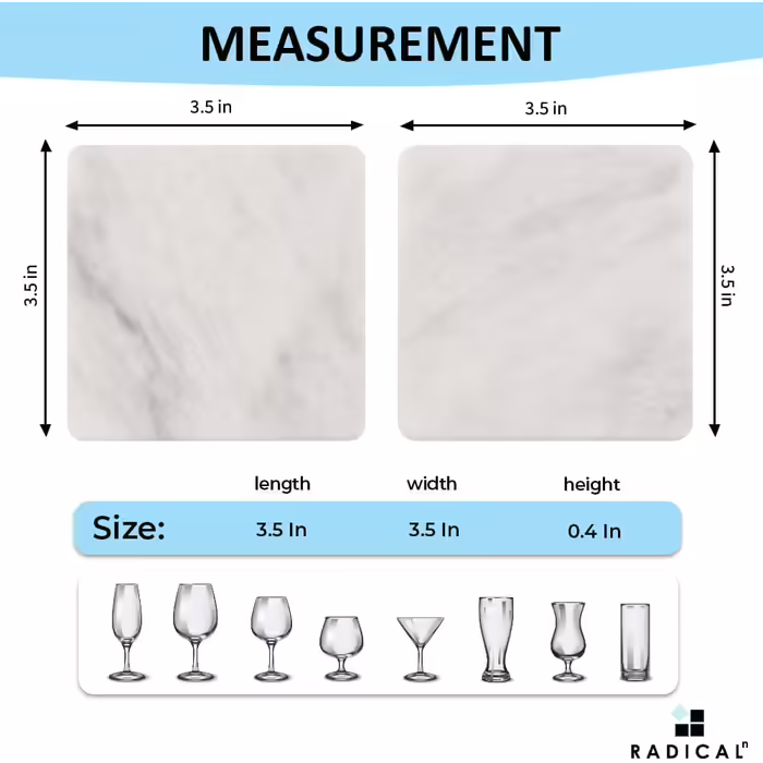 Set of 6 white, handcrafted marble coasters, 8.9 cm, for bar drinks and coffee cups, square coaster set for kitchen – ideal pot mat, coasters, plates – no wood