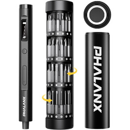 PHALANX 60-в-1 Міні Електродриль з LED-підсвічуванням, Магнітний, з Регульованим Моментом - Для Ремонту Мобільних Пристроїв, Комп'ютерів, Годинників, Окулярів, Планшетів
