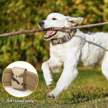 Тактичний нашийник для собак Huntvp, регульований, з ручкою, з нейлону, з підкладкою, металева застібка, для середніх собак, полювання, дресирування, відпочинок, Outdoor, камуфляж L