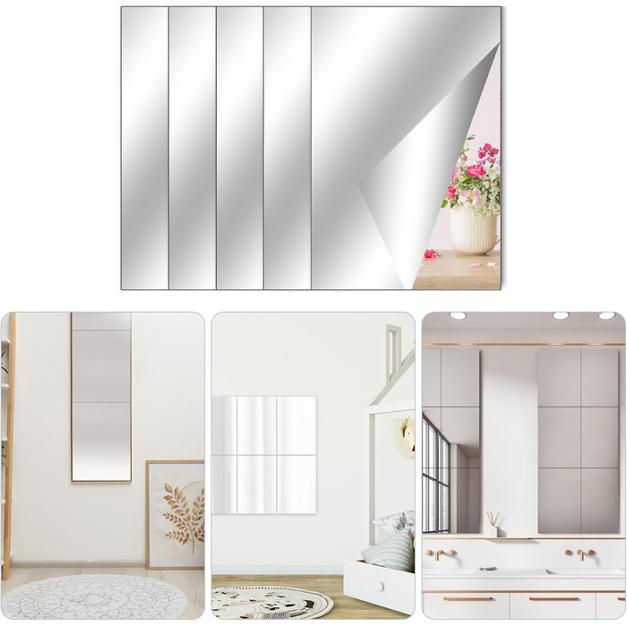 Самоклеючі дзеркала для плитки, 4 шт. 40x30 см, акрилові, гнучкі, для дому, школи, ванної кімнати