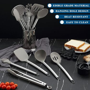 Kitchen Utensil Set, Kyraton 38-Piece Non-Stick Silicone Cooking Utensils Set, Spoon Spatula Set with Sturdy Stainless Steel Utensil Holder, Dishwasher Safe