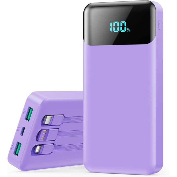 Портативний зарядний пристрій Power Bank 26800mAh з USB-C, LED дисплеєм та 5 виходами (фіолетовий)