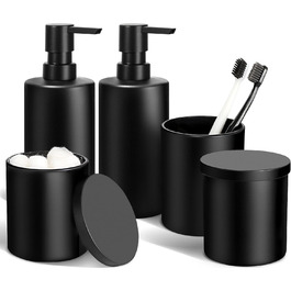 Набір аксесуарів для ванної кімнати, 5 предметів, матовий чорний: мильниця, стакан для зубних щіток, тримач для ватних паличок та бавовни, сучасний декор