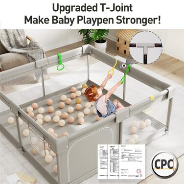 ZEEBABA Baby Playpen, Playpen for Babies (59 x 59 x 27 inches), Kids Safe Play Center for Babies and Toddlers, Extra Large Playpen, Baby Playpen Fence Gives Mommy a Break (150cm)