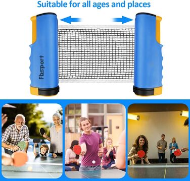 FBSPORT Набір для настільного тенісу Професійний: 2 ракетки, сітка, 6 м'ячів, сумка. Підходить для дорослих та сімей.