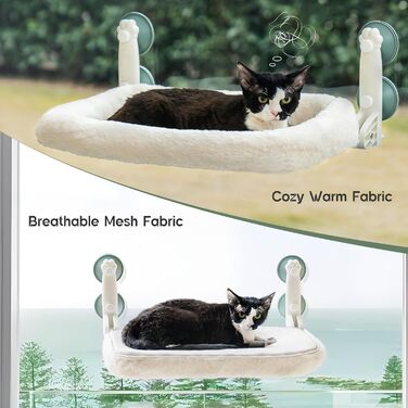 EWOOFUN Cat Hammock Window Perch 54x30cm Cat Bed Window Hanging Perch - Cat Window Lounger with Upgraded Strong Suction Cups up to 18kg (Beige, M-with Bed)