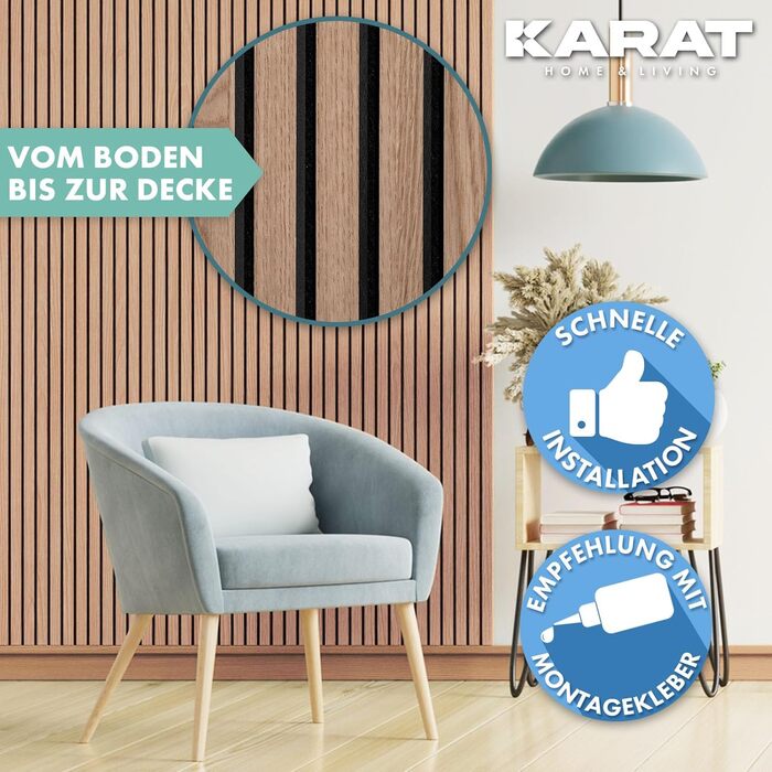 Акустичні настінні панелі KARAT з натурального шпона дуба (Red Oak), ламелі з дерева та фетру для шумоізоляції та звукопоглинання, 275 x 27 см