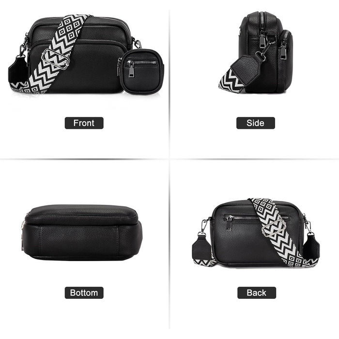 Сумка жіноча через плече крос-боді з PU шкіри, чорна - стильна маленька сумка з регульованим ремінцем