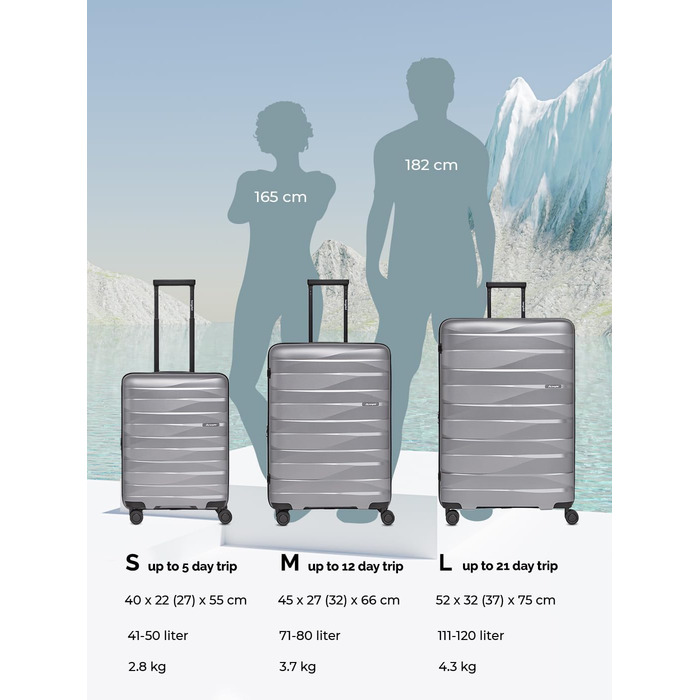 Чемодан середнього розміру з жорстким корпусом | Розкладний валіза-тележка 45 x 27 x 66 см з високоякісного поліпропілену | Унісекс, вага 3,7 кг | Подвійні колеса & TSA-замок (для подорожей) | Відсік для ноутбука (55 см)