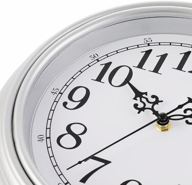 Plumeet Extra Large Wall Clock Classic Quiet Wall Clock without Ticking for Living Room - Bedroom - Battery Operated (Arabic Numerals) (25cm, Silver)