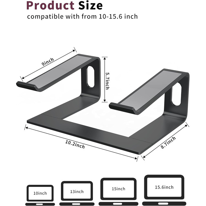 Підставка для ноутбука Alashi, металева, чорна, для екранів 10-15.6 дюймів, ергономічна