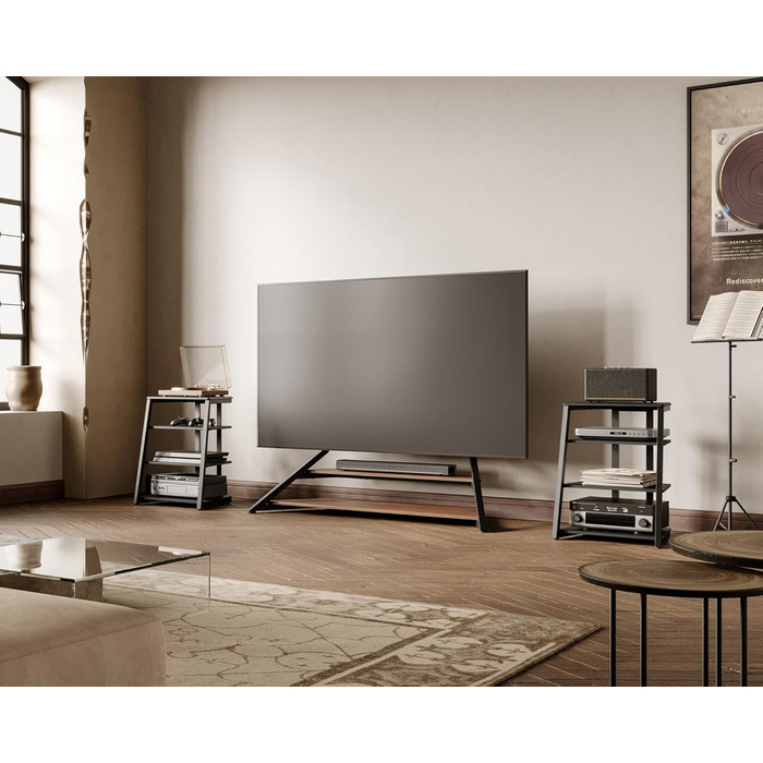 FITUEYES HiFi тумба для вінілу та аудіотехніки з полицями, чорна, 61x52x78 см