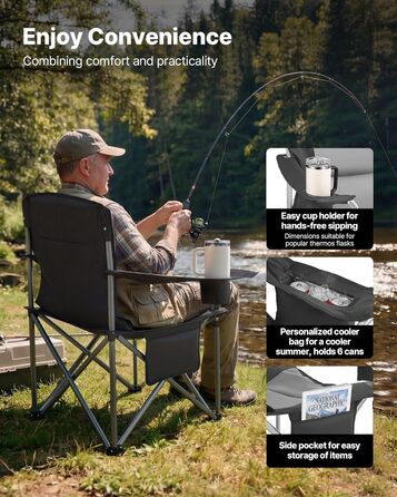 Складні кемпінгові крісла VEVOR 2 шт, надміцні (204 кг), з підлокотниками та підсклянником, для риболовлі та відпочинку на природі