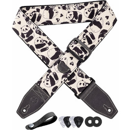 Гітарний ремінь 5,1 см з бавовняним друком, квітковий принт, з повним шкіряним кінцем, для бас-гітари, електро- та акустичної гітари, безкоштовний кріплення для ременя, фіксатори для ременя та медіатори. Жовті ромашки (Панда)