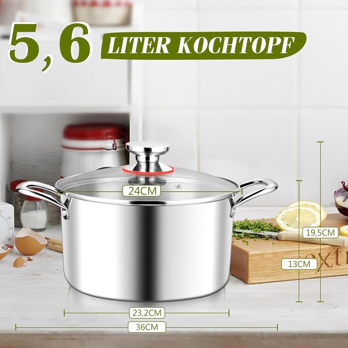 Каструля Joyfair 3.3L з кришкою з нержавіючої сталі, для плити та індукції, 24 см