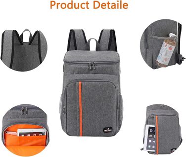 Ізольований рюкзак-холодильник 22L для пікніка, кемпінгу, пляжу, грилю, BBQ, подорожей. Серый.