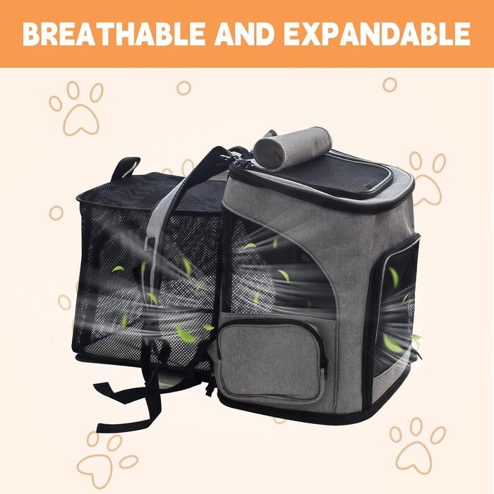 Рюкзак для тварин: переноска для собак та котів до 10 кг, сірий. Зручна, розширювана, з 2 матами.