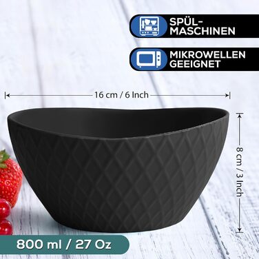 Набір мисок Miamio Palmanova (6 шт., 800 мл) – чорний, матові миски для мюслі та інших страв
