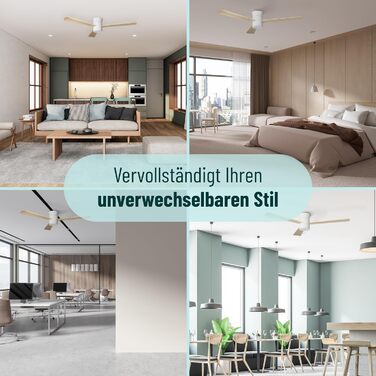 Стеляний вентилятор Noaton® Fornax Weiß з підсвічуванням, діаметр 132 см, DC мотор 40 Вт, регульоване LED-освітлення 22 Вт, 3 колірні температури, пульт дистанційного керування, таймер, повітряний потік до 185 м³/хв (Zoya WL)