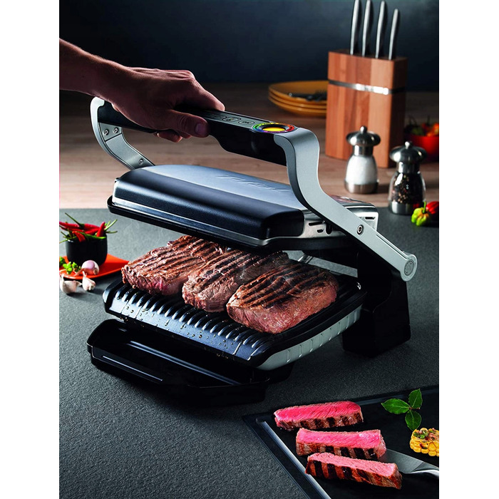 Електричний контактний гриль Tefal OptiGrill GC705D16, сріблястий/сірий, 2000 Вт