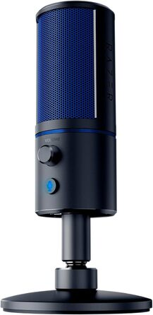 Razer Seiren X для PlayStation - USB конденсаторний мікрофон для стрімінгу PS4/PS5 (чорно-синій) з антивібраційним кріпленням та кнопкою вимкнення звуку