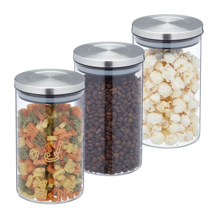 Relaxdays Storage Jars, Set of 3, each 800 ml