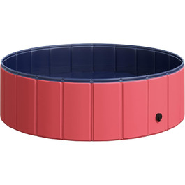 PawHut Dog Bath Tub Dog Pool Bathtub Swimming Pool Water Pool for Dogs 120 x 30 cm (Red+dark blue, 100L x 100W x 30H cm)