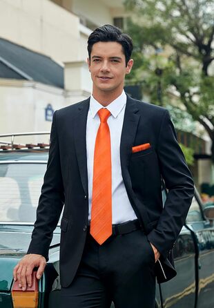 HISDERN Комплект краватки та нагрудного хустинки в смужку (Помаранчевий) для чоловіків