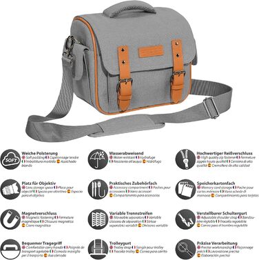 Сумка для камери PEDEA 'Vintage' з захисною плівкою для дисплея Canon, Nikon, Pentax, XL (Сірий)