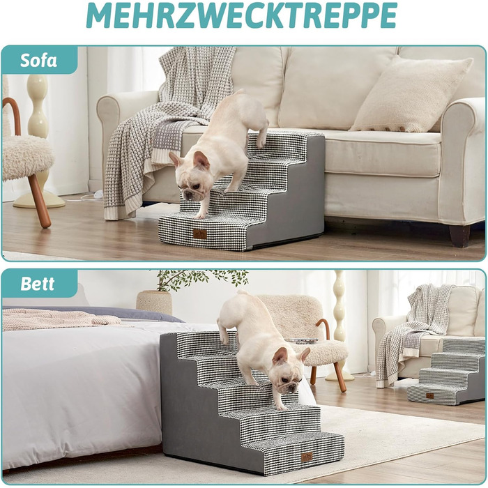 COZY KISS Dog Stairs for Small Dogs, Wide Steps Pet Stairs for Bed Couch Car, 60cm High High-Density Foam Cat Stairs with Removable Cover (7x0x60cm, ) (Black & White, 5, 75x50x60cm)