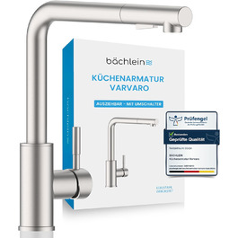 Кухонний змішувач Bächlein Varvaro – поворотний на 360° з висувним шлангом та душем – нержавіюча сталь