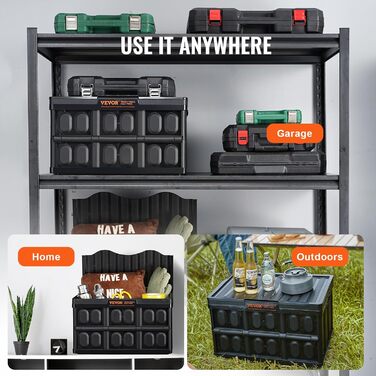 VEVOR 3-Pack 45L Professional Folding Box made of PP, Transport Box with Lid, Foldable Storage Box with Handle, Stackable Crates, Storage Box, Folding Boxes, Stackable Boxes for Storage & Transport
