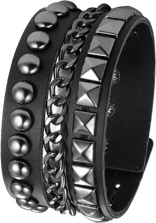 Чоловічий шкіряний браслет JewelryWe Punk Rock з заклепками, регульований, чорний/коричневий