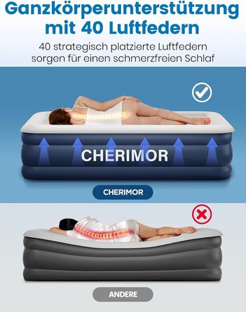 Надувне ліжко для двох осіб, самонадувна повітряна матрац для гостей з вбудованим насосом (3 хвилини), захист від проколів, надувна матрац для кемпінгу та дому, 203x152x46 см, максимальне навантаження 363 кг