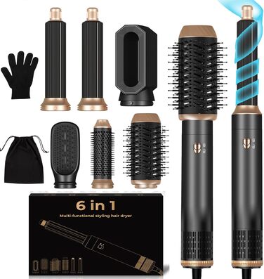 Фен-щітка 5-в-1 Airstyler Pro 1000W з регулюванням напрямку повітря, іонізація, для створення об'єму, локонів та укладки волосся (сірий)