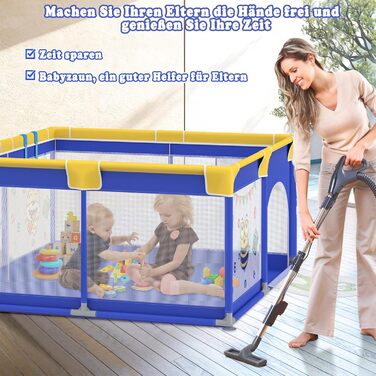 Дитячий манеж UISEBRT 150x180 см з 50 кульками, 4 кільцями, сумкою для перенесення, складаний, з дихаючою сіткою, синій з тваринами