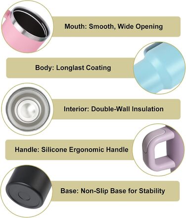 Термокружка ZAKVOP 410мл з трубочкою, кришкою та ручкою | Термоізольована кружка для кави та напоїв на виніс