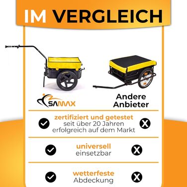 Причіп для велосипеда SAMAX 70 літрів / 60 кг, вантажний, з кріпленням, чорний, з пластиковою платформою