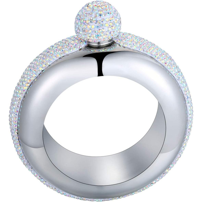 Набір флакон-термос Qingo з браслетом та перснями, 100 мл, нержавіюча сталь, чорний з кришкою зі стразами