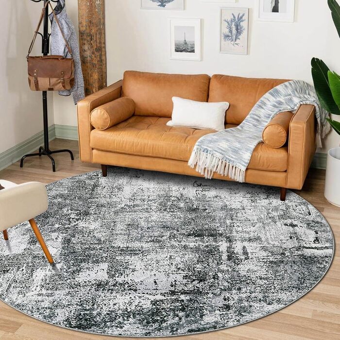 Килим для вітальні блакитного кольору, вінтажний, меланжевий, з ефектом вицвітання, короткий ворс, килими, миючий, неслизький, для спальні (160 см, сірий)