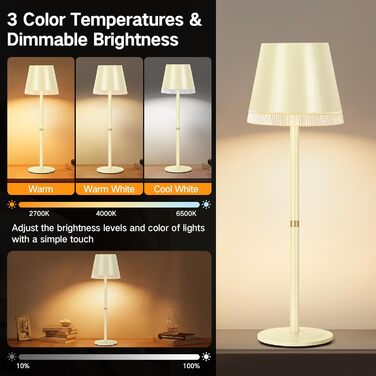 Світлодіодний акумуляторний настільний світильник OUTON бездротовий з RGB підсвіткою, сенсорне управління, димування, IP54, чорний (бежевий - 2 шт)