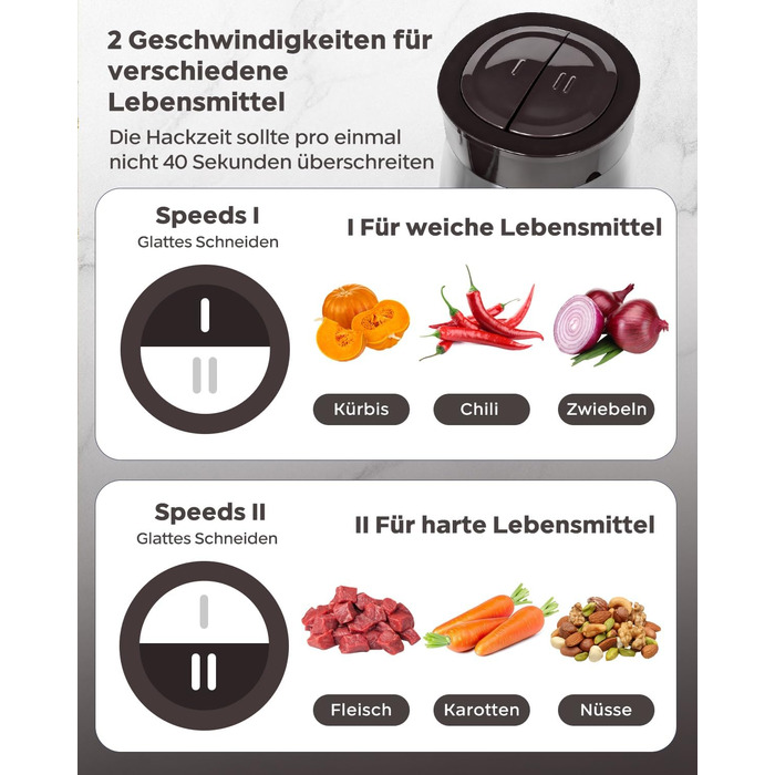 Електричний подрібнювач Bear 2L+1.8L з м'ясоподрібником, 600W, 2 швидкості, 4 леза з нержавіючої сталі, скляна ємність для м'яса, дитячого харчування, фруктів та овочів