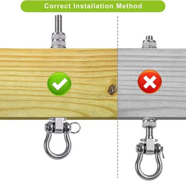 BeneLabel 4-Piece Swivel Hook Bearing, Hammock Attachment for Wooden Beams, M10 Heavy-Duty Hanging Chair Suspension, Concrete Ceiling, 245mm Stainless Steel Swivel, Punching Bag Ceiling Bracket, Screw-in Eye Bolts, Up to 680kg