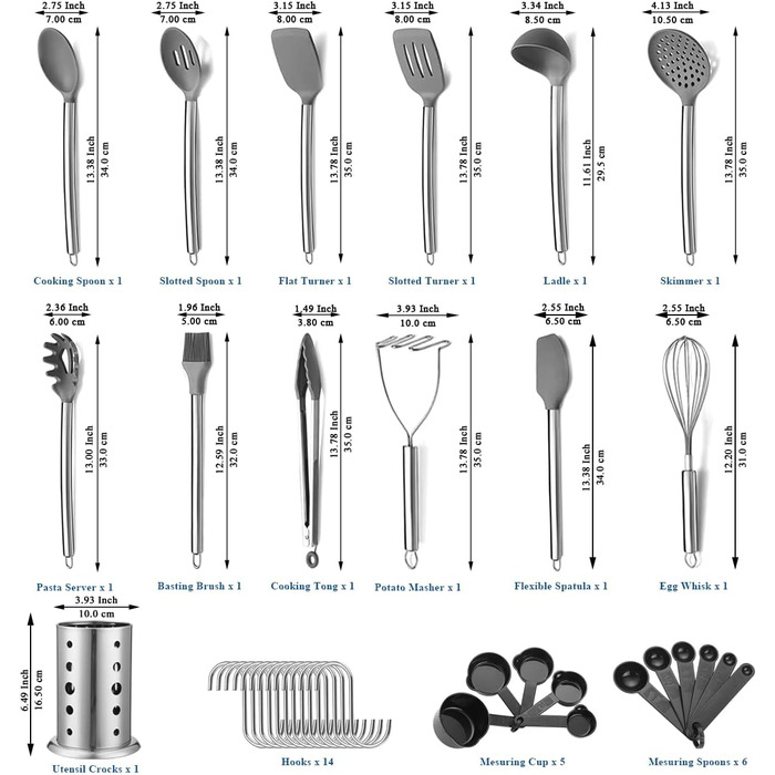 Kitchen Utensil Set, Kyraton 38-Piece Non-Stick Silicone Cooking Utensils Set, Spoon Spatula Set with Sturdy Stainless Steel Utensil Holder, Dishwasher Safe